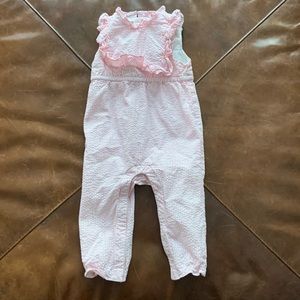 Janie and Jack pink seersucker romper. 12-18 months